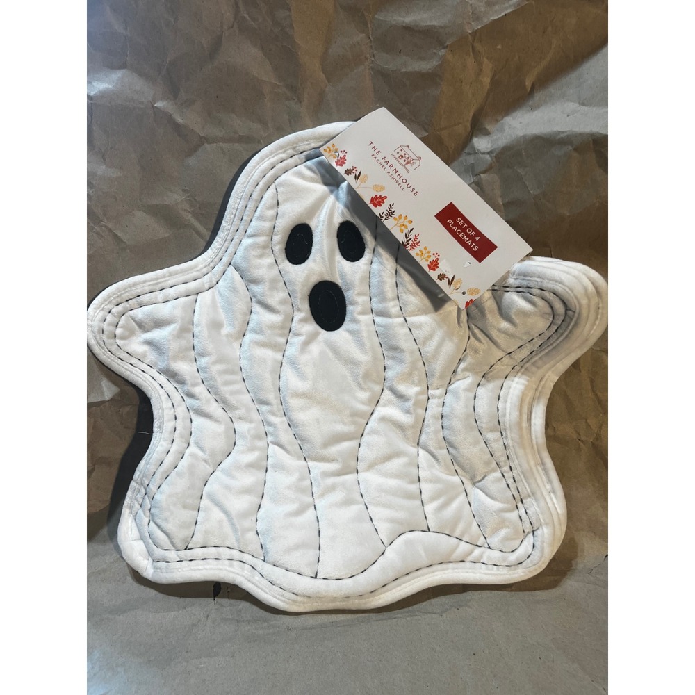 The Farmhouse Rachel Ashwell Set of 4 Ghost Placemats White Quilted Halloween